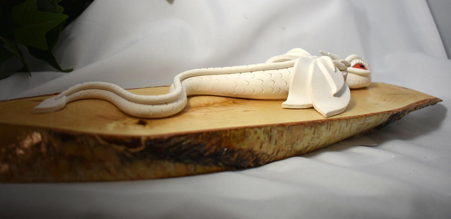 Handmade White Dragon on Wood