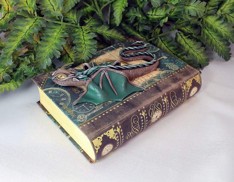 Polymer Clay Brown and Green Dragon Book - 1-063