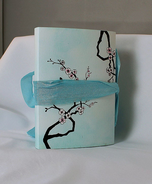 Handmade Cherry Blossom Mixed Media Travel Journal