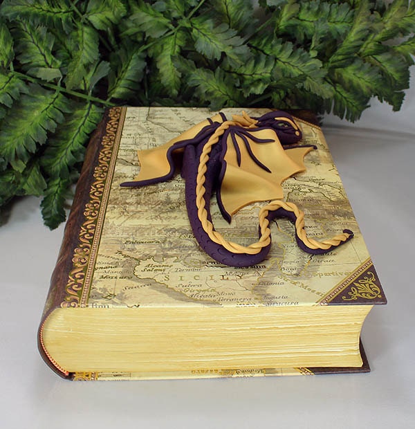 Handmade Purple and Gold Dragon on a Hollow Book
