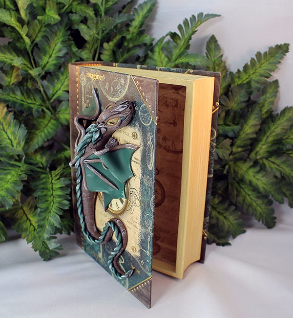 Polymer Clay Brown and Green Dragon Book - 1-063