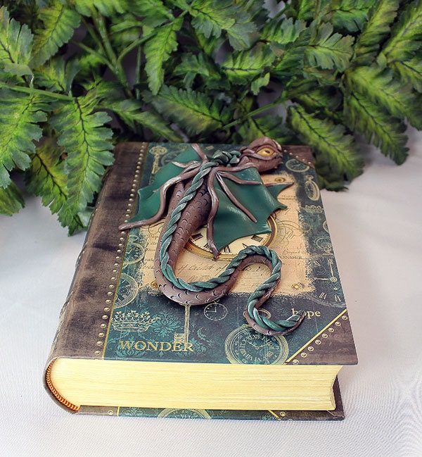 Polymer Clay Brown and Green Dragon Book - 1-063