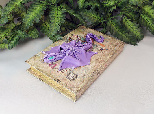 Polymer Clay Purple Dragon on Storage Book - 1-068
