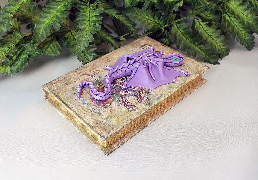 Handmade Purple Dragon on Storage Book