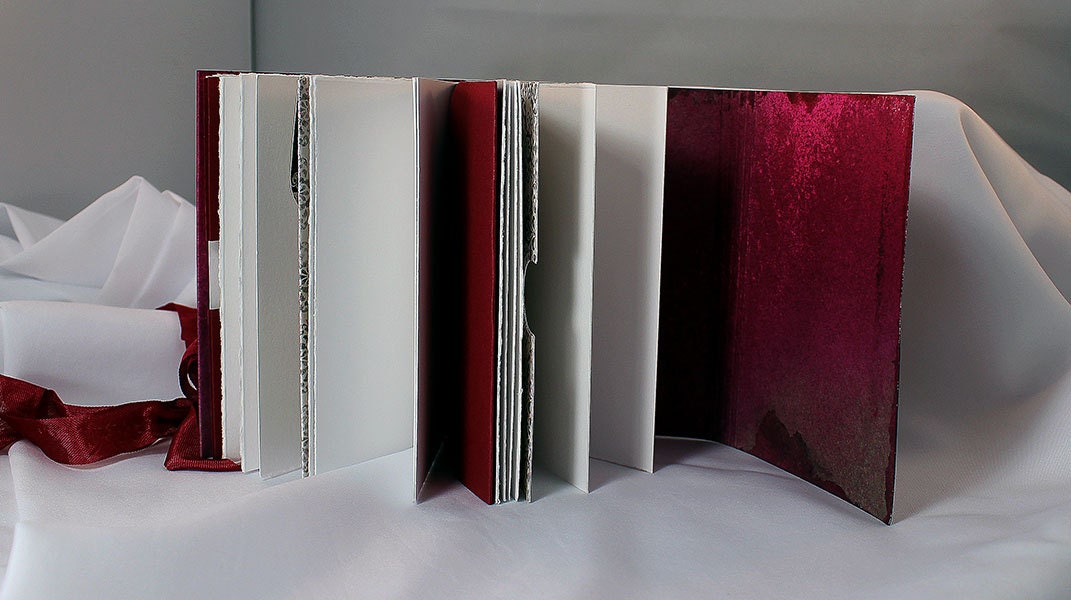 Handmade Red Gray Mixed Media Travel Journal