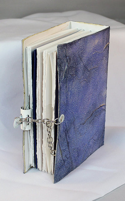 Handmade Blue Mixed Media Journal with Pockets