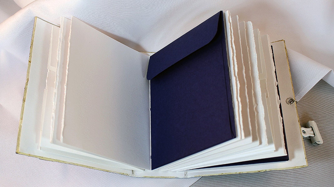 Handmade Blue Mixed Media Journal with Pockets