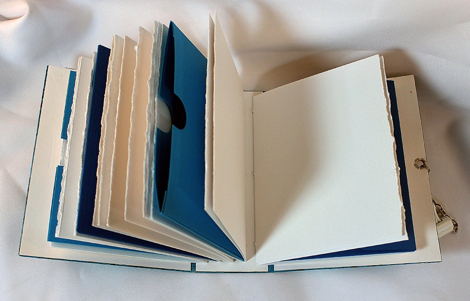 Handmade Teal Blue Mixed Media Journal with Pockets