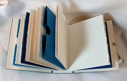 Handmade Teal Blue Mixed Media Journal with Pockets