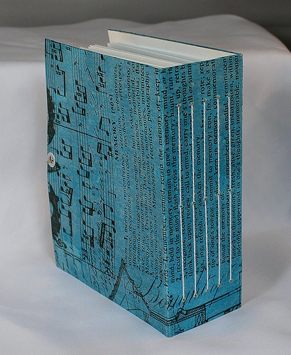 Handmade Teal Blue Mixed Media Journal with Pockets