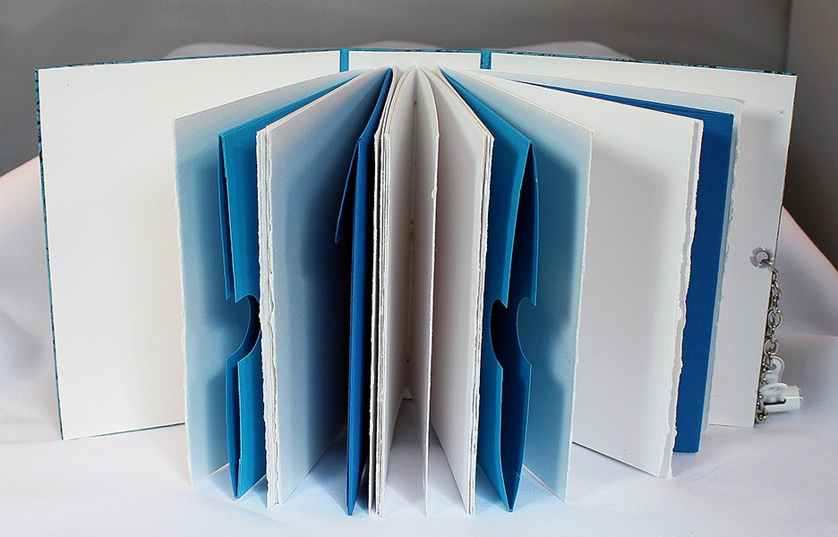Handmade Teal Blue Mixed Media Journal with Pockets