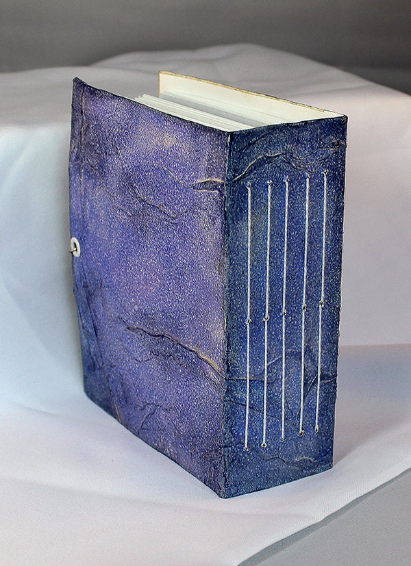 Handmade Blue Mixed Media Journal with Pockets