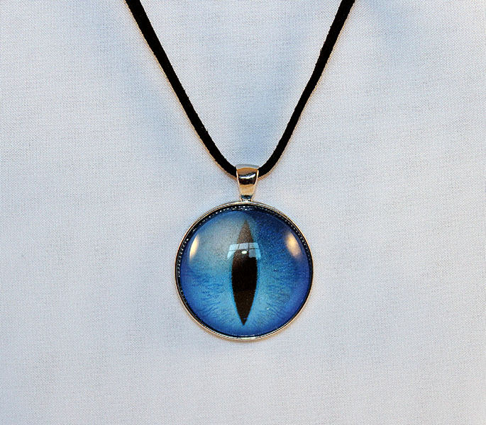 Large Blue Handcrafted Glass Dragon Eye Necklace - 13-004