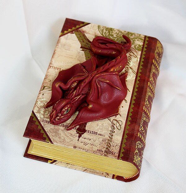 Handmade Burgundy Dragon on Hollow Book