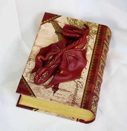 Handmade Burgundy Dragon on Hollow Book