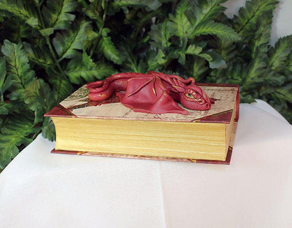 Handmade Burgundy Dragon on Hollow Book