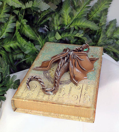 Handmade Brown and Silver Dragon on Hollow Book