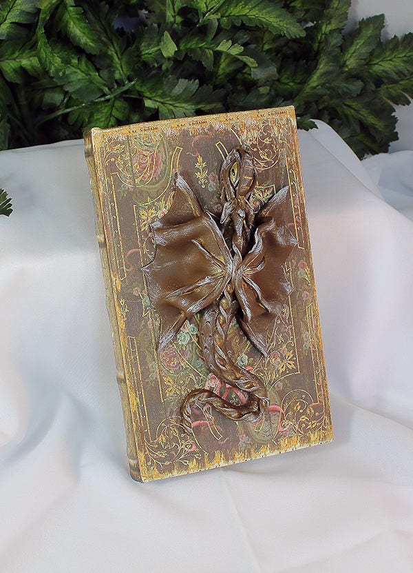 Handmade Brown Dragon on Hollow Book