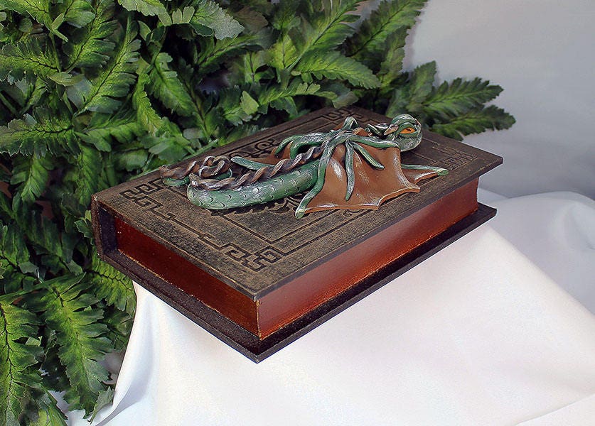 Handmade Green and Brown Dragon on Hollow Book