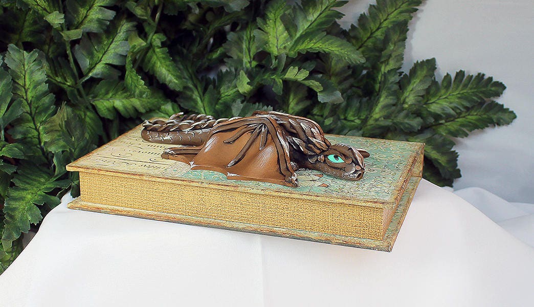 Handmade Brown and Silver Dragon on Hollow Book