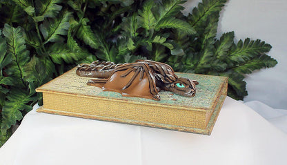 Handmade Brown and Silver Dragon on Hollow Book