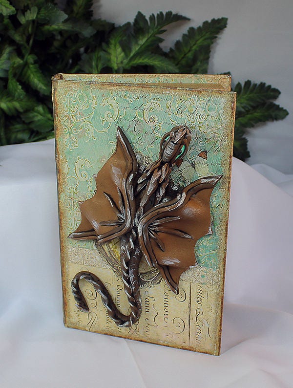 Handmade Brown and Silver Dragon on Hollow Book