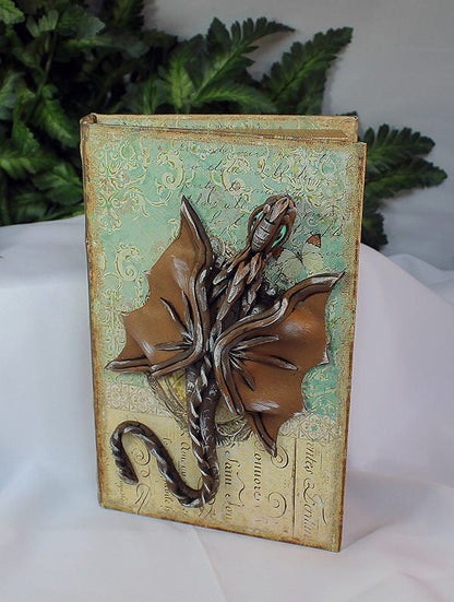 Handmade Brown and Silver Dragon on Hollow Book