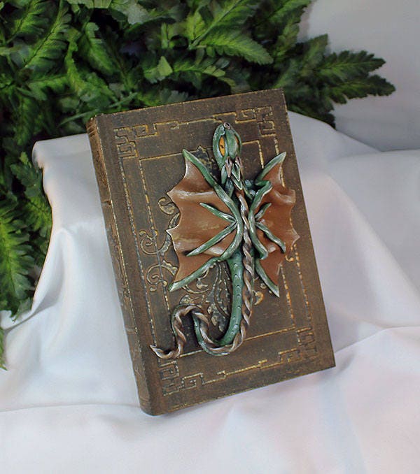 Handmade Green and Brown Dragon on Hollow Book