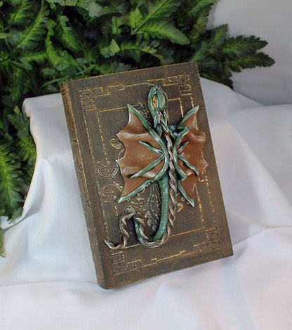 Handmade Green and Brown Dragon on Hollow Book