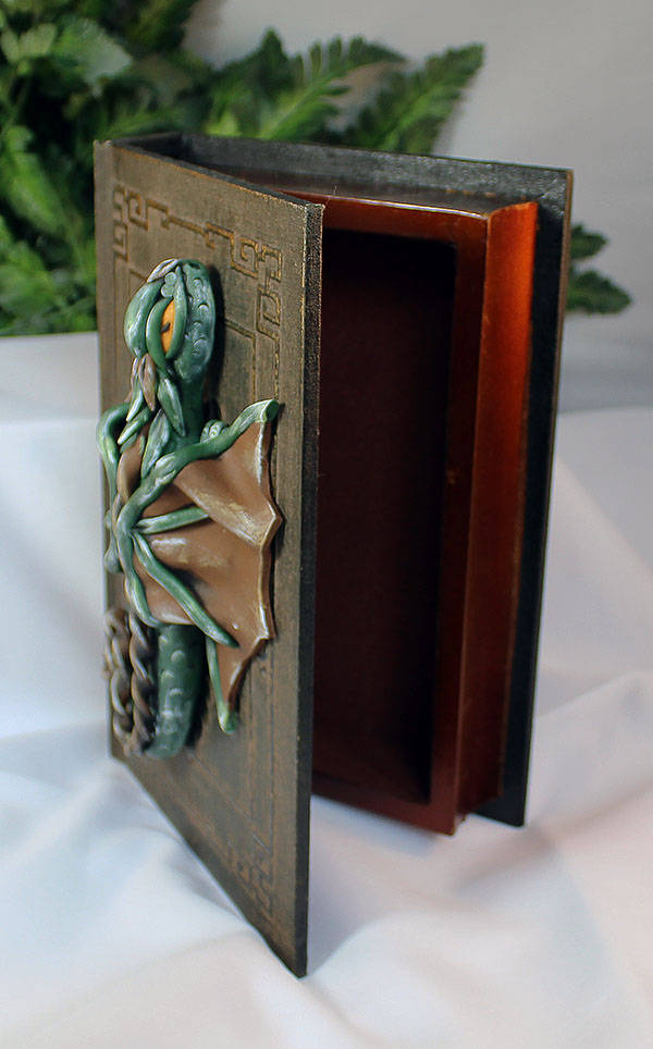 Handmade Green and Brown Dragon on Hollow Book