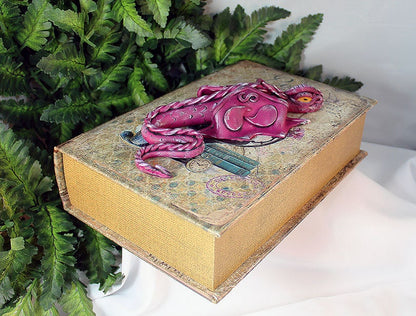 Polymer Clay Pink Dragon on a Storage Book - 1-075
