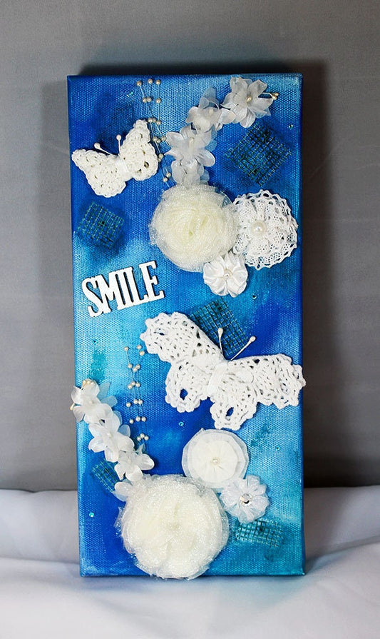 Handmade Mixed Media Canvas - Butterfly Blue - 11-001