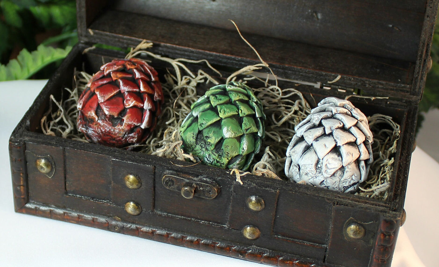 Mini Polymer Clay Dragon Eggs in Brown Chest - 8-026