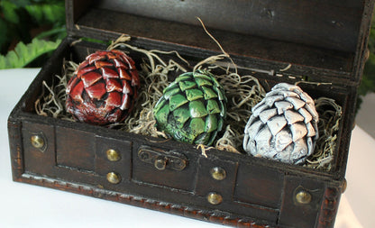 Mini Polymer Clay Dragon Eggs in Brown Chest - 8-026