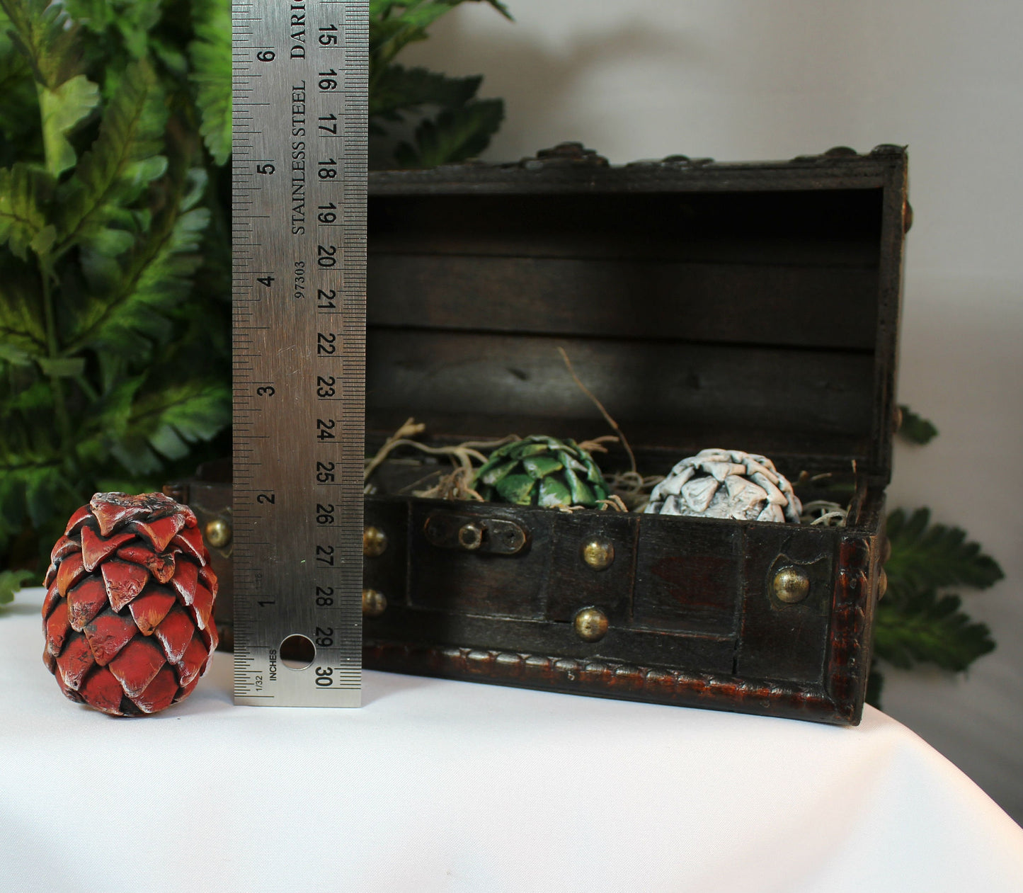 Mini Polymer Clay Dragon Eggs in Brown Chest - 8-026