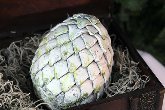 Large Polymer Clay White Dragon Egg in Chest - 8-033