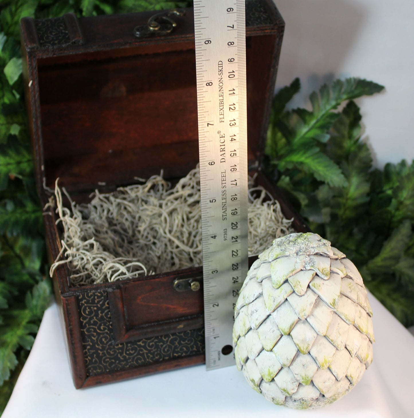 Large Polymer Clay White Dragon Egg in Chest - 8-033