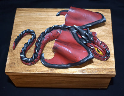Handmade Black and Red Dragon on Wood Jewelry Box