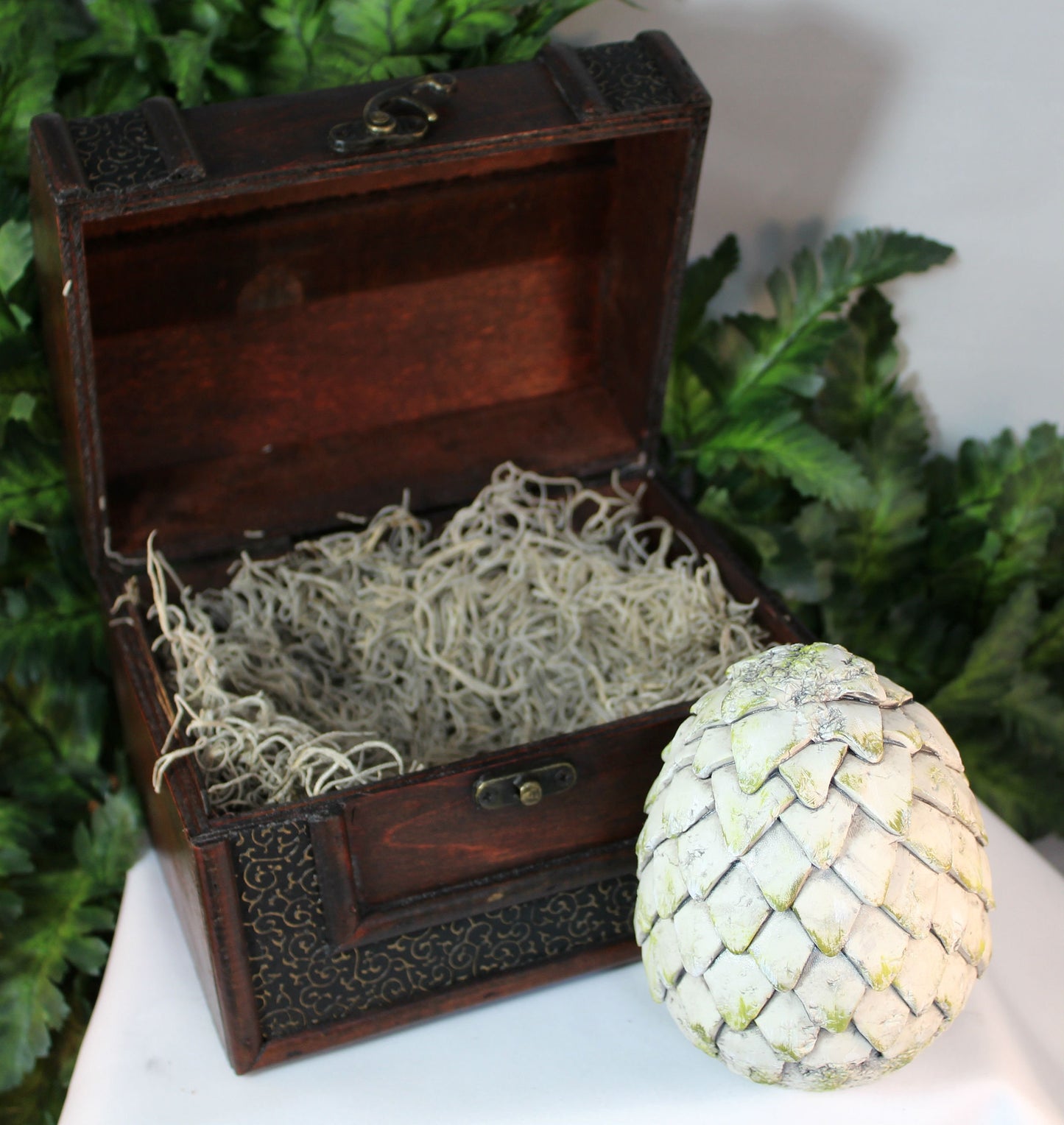 Large Polymer Clay White Dragon Egg in Chest - 8-033