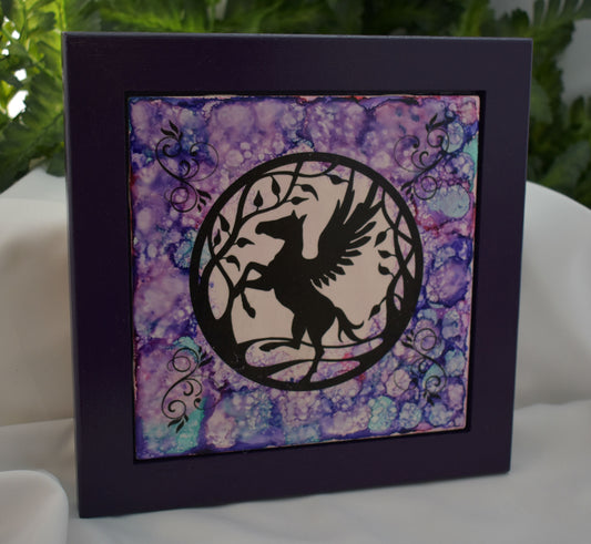 Fairy Silhouette Alcohol Ink Ceramic Tile Art - 7-037