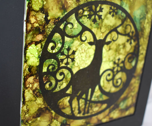 Fairy Silhouette Scene Alcohol Ink Ceramic Tile Art - 7-040