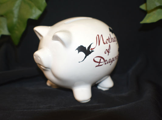 White Ceramic Piggy Bank - Mother of Dragons - 9-040