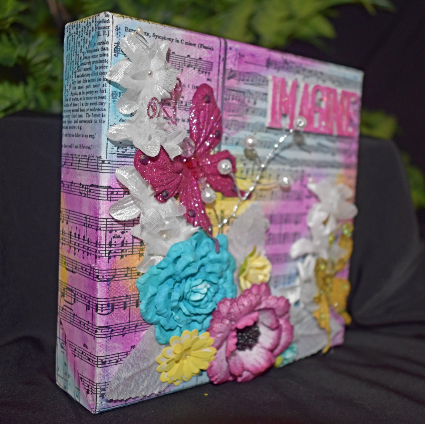 Handmade Mixed Media Flower Canvas 6 x 6