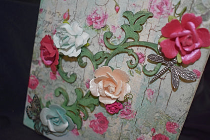 Mixed Media Handmade Canvas - Small Roses and Writings - 11-014