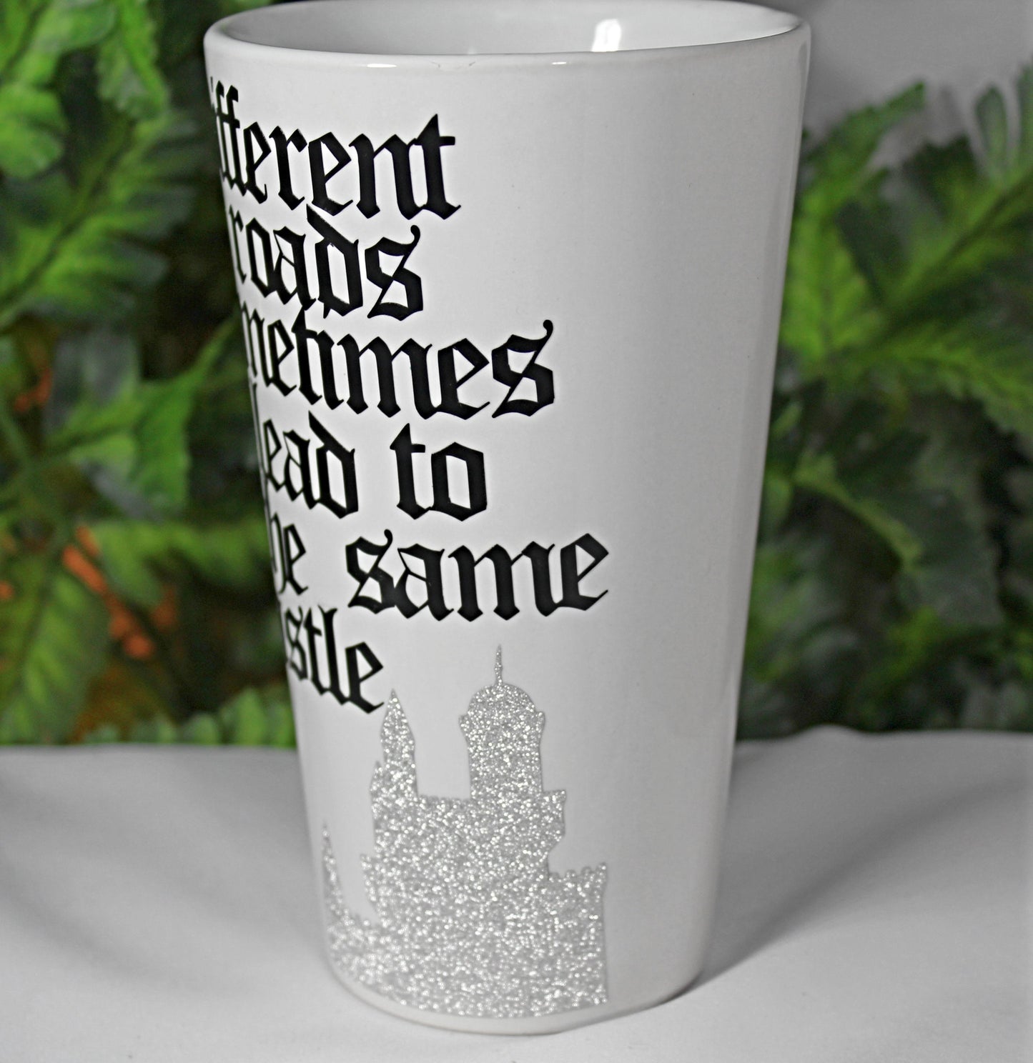 White "Different Roads" Funnel Mug - 9-031A