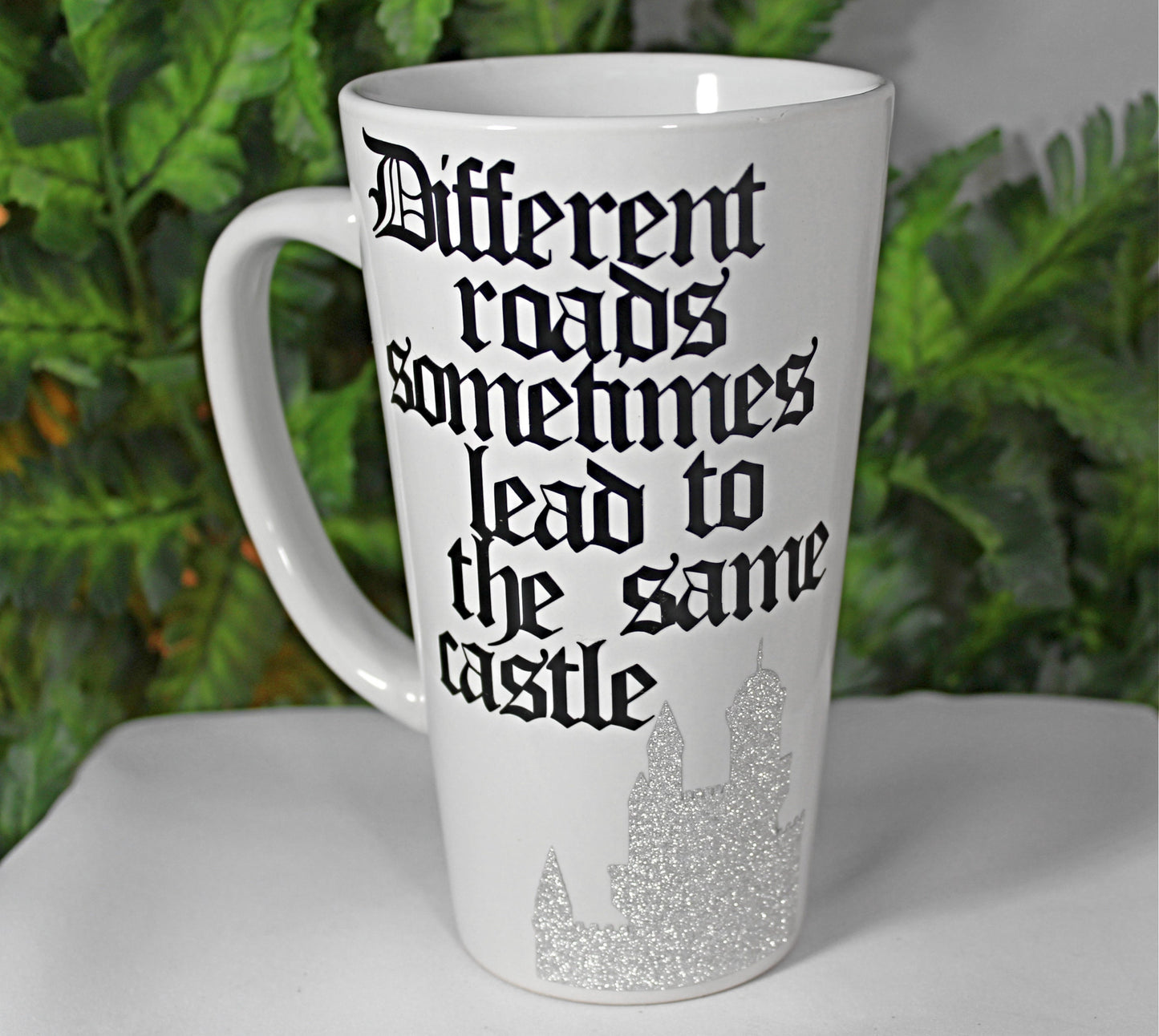 White "Different Roads" Funnel Mug - 9-031A