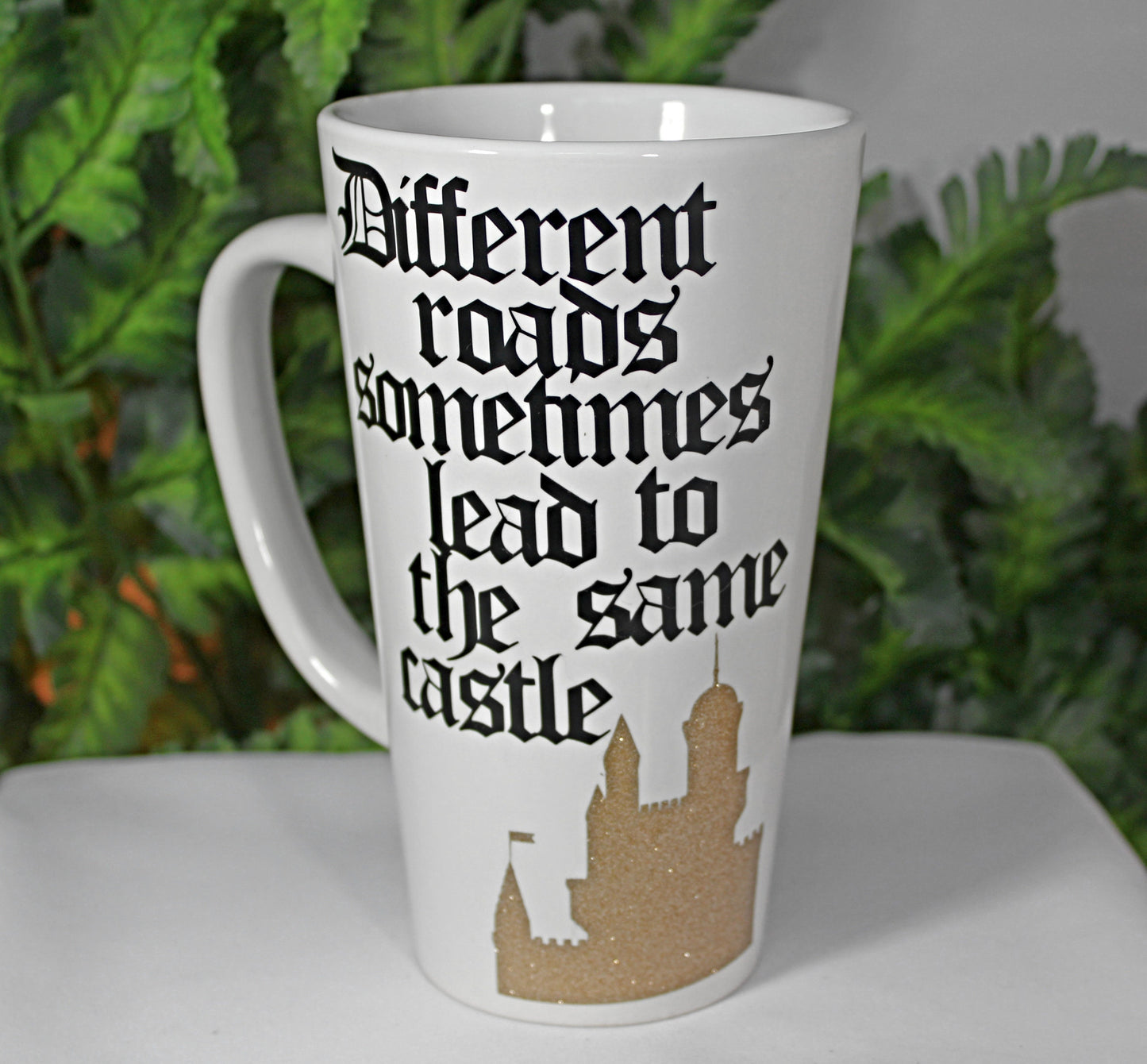 White "Different Roads" Funnel Mug - 9-031C