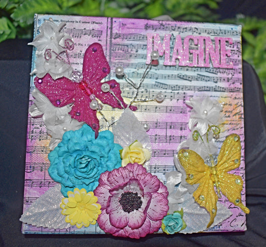 Handmade Mixed Media Flower Canvas 6 x 6