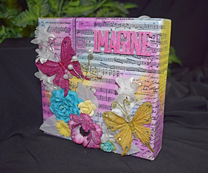 Handmade Mixed Media Flower Canvas 6 x 6
