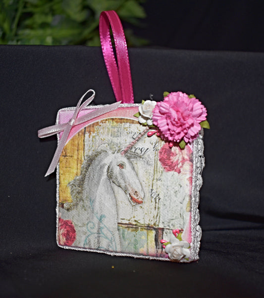 3" x 3" Rice Paper Mixed Media Unicorn Canvas - 11-009